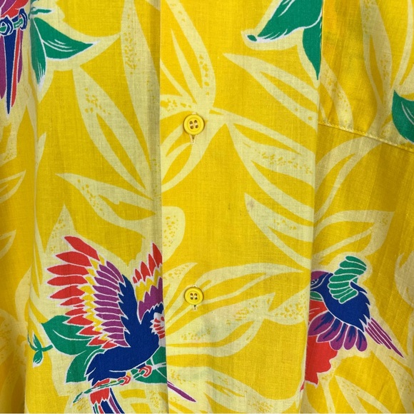 Vintage Men’s Yellow CC Sport Hawaiian Shirt with Birds Union Made USA Size XL - Picture 9 of 10